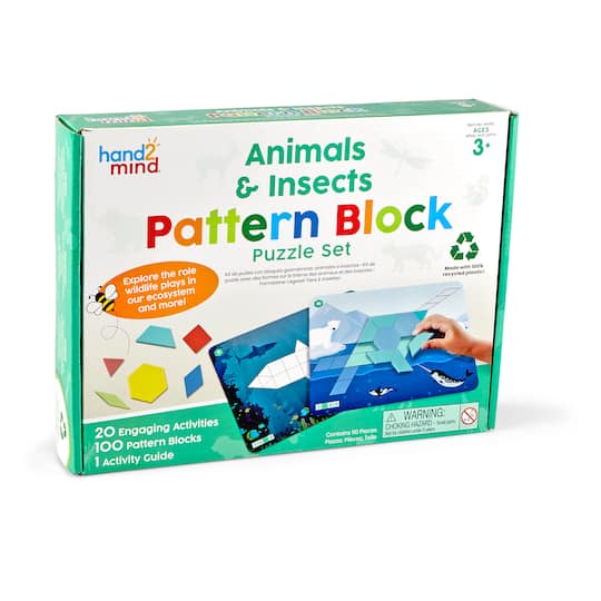 Hand2mind&#xAE; Animals &#x26; Insects Pattern Block Puzzle Set